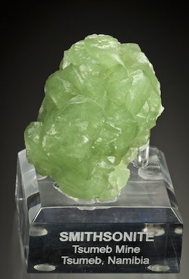 Smithsonite mineral specimen from Namibia on a custom plastic lucite clear base