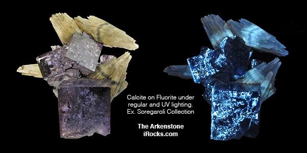 Short and long wave ultraviolet lighting can modify the appearance of fine minerals like this calcite.