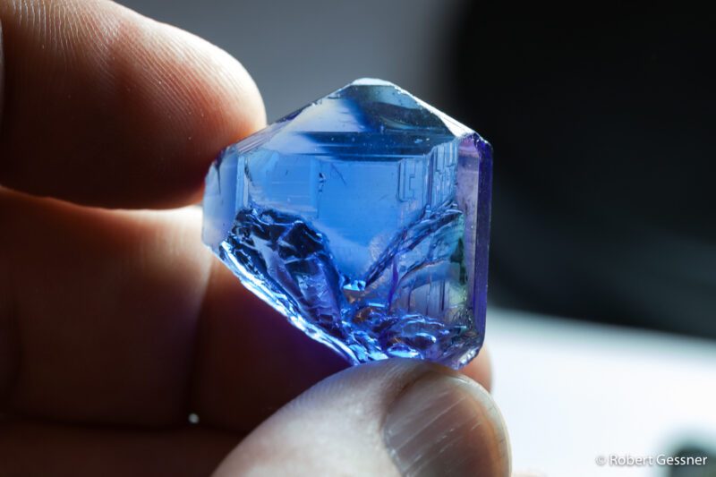 Bright blue tanzanite crystals are rarely found in sharp crystals like this.