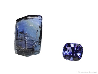 Zoisite var. Tanzanite crystal and cut gem